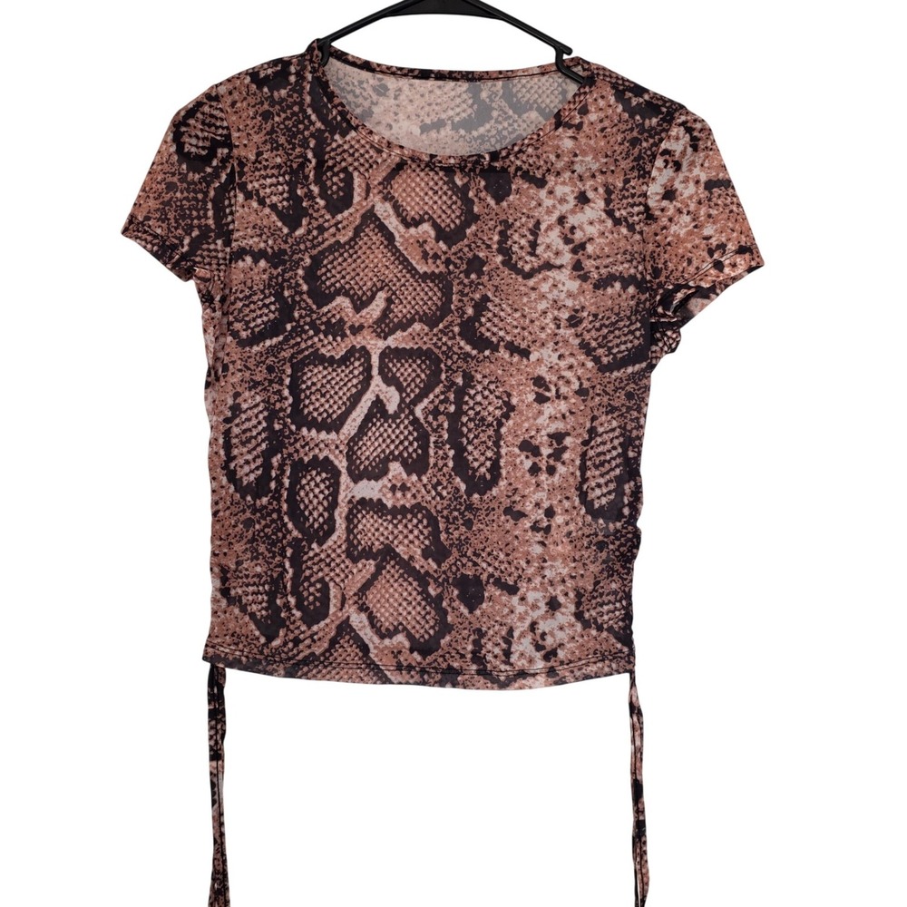 leopard Brown Snakeskin Mesh Ruched Side Drawstring Top Mens S